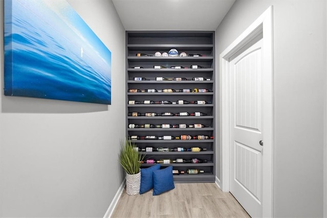 wine cellar featuring baseboards and wood finished floors