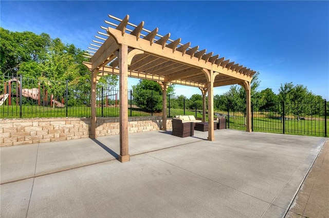 14423 N 145th St, Basehor, KS 66007 - view of patio / terrace with a pergola, fence, and an outdoor hangout area