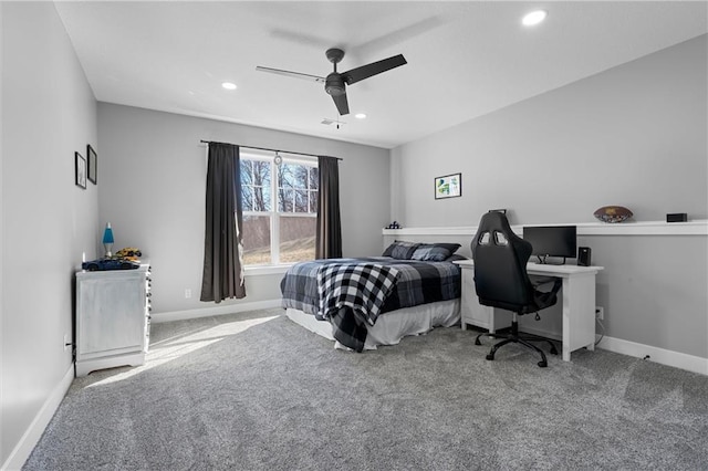 13723 Raliegh Ln, Holt, MO 64048 - bedroom featuring carpet, recessed lighting, a ceiling fan, and an office area