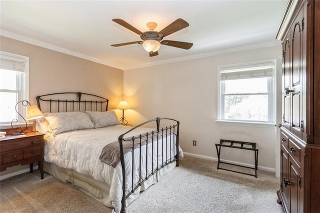7345 Booth St, Prairie Village, KS 66208 - bedroom with light carpet, a ceiling fan, baseboards, and crown molding
