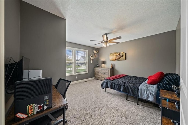 20880 W 224th St, Spring Hill, KS 66083 - carpeted bedroom featuring baseboards, a textured ceiling, an office area, and ceiling fan