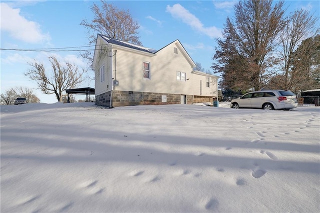 view of snow covered exterior