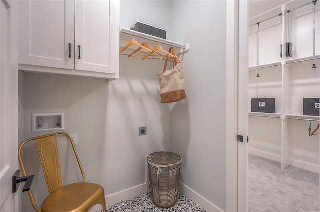 17372 S Kaw St, Olathe, KS 66062 - washroom with cabinet space, baseboards, hookup for a washing machine, and electric dryer hookup