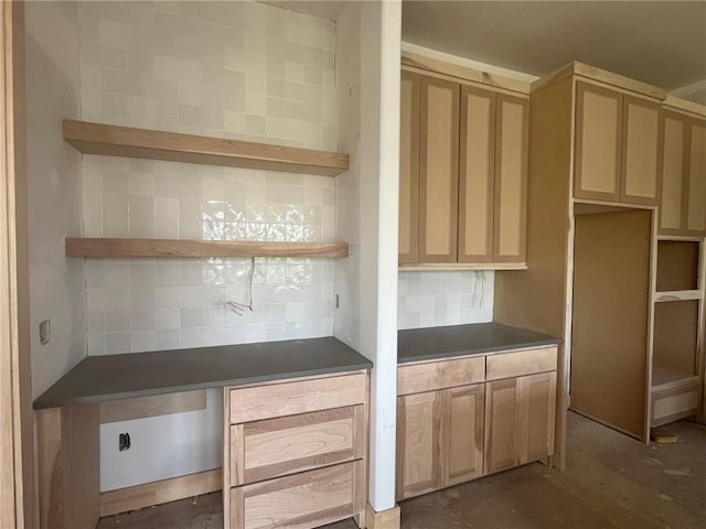 12604 W 170th St, Overland Park, KS 66221 - kitchen featuring open shelves, tasteful backsplash, and dark countertops