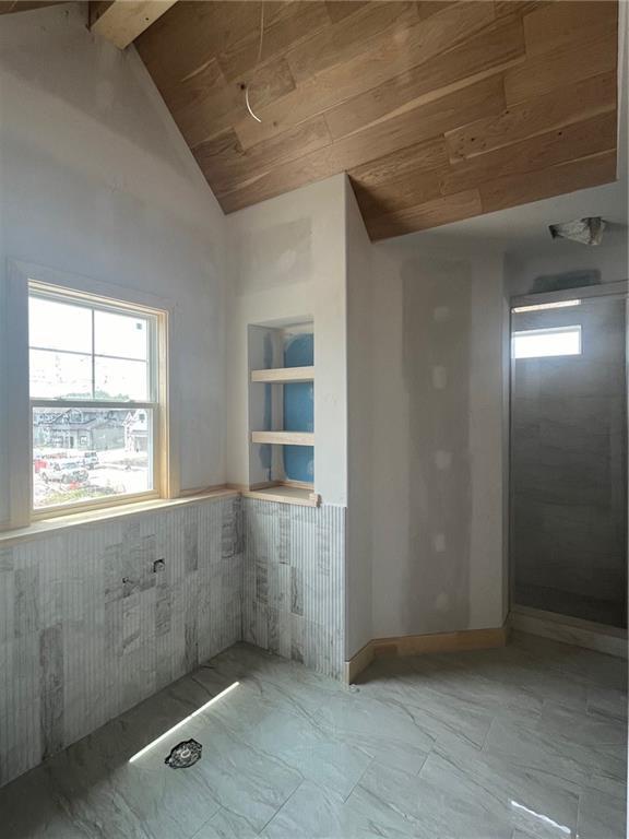12604 W 170th St, Overland Park, KS 66221 - bathroom featuring wood ceiling and high vaulted ceiling