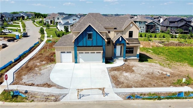 12604 W 170th St, Overland Park, KS 66221 - view of front of house with a residential view, board and batten siding, driveway, and a shingled roof