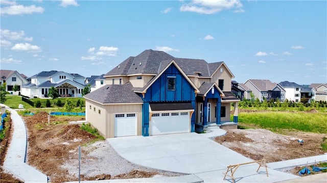 12604 W 170th St, Overland Park, KS 66221 - view of front of home featuring board and batten siding, a residential view, concrete driveway, an attached garage, and roof with shingles