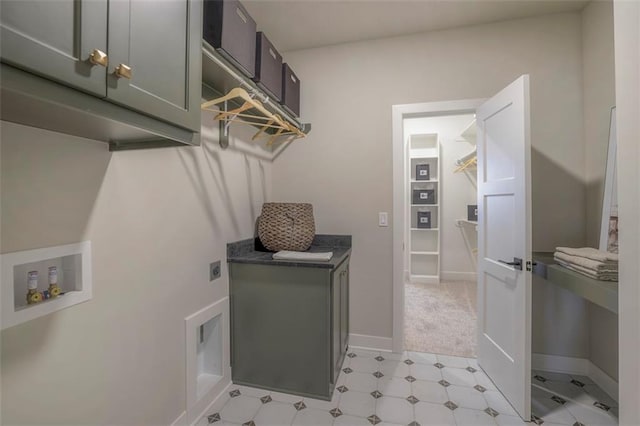 12604 W 170th St, Overland Park, KS 66221 - laundry area with cabinet space, electric dryer hookup, washer hookup, and light floors