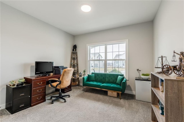 home office with carpet flooring and baseboards