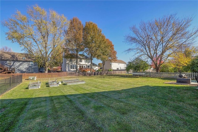 view of yard featuring a fenced backyard and a vegetable garden