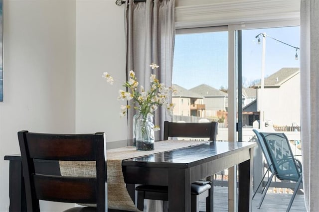 dining room featuring a residential view