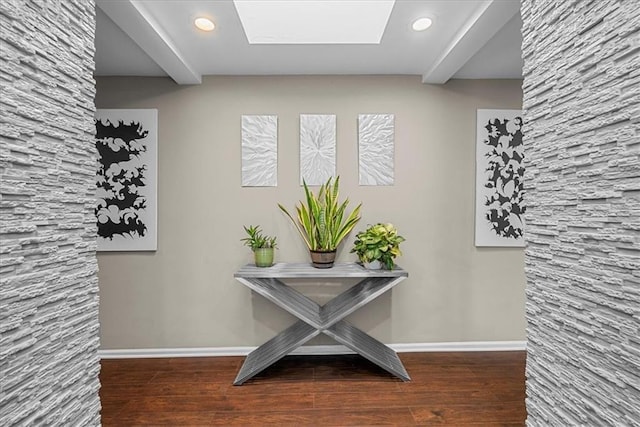 interior details with recessed lighting, wood finished floors, and baseboards