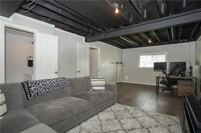 living area with dark wood-style floors