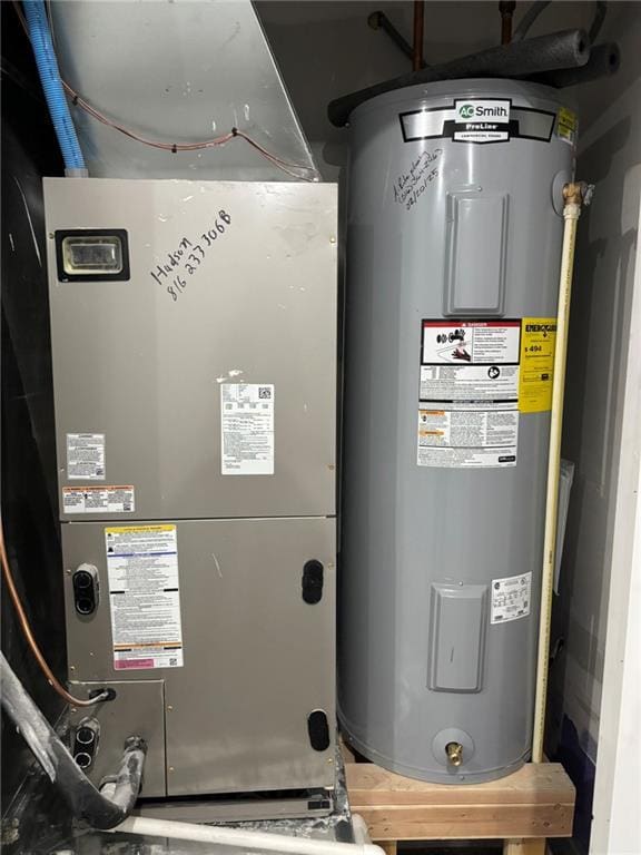 utilities featuring heating unit and electric water heater