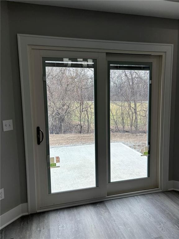 entryway featuring baseboards and wood finished floors