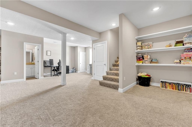 playroom with recessed lighting, baseboards, and carpet