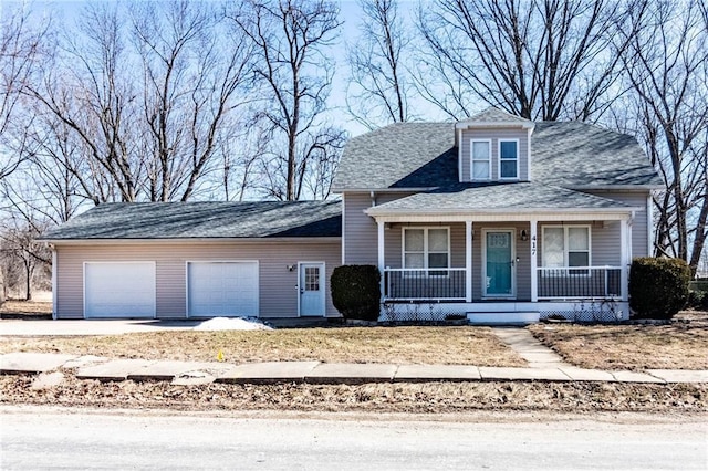 bungalow-style home with a garage and a porch