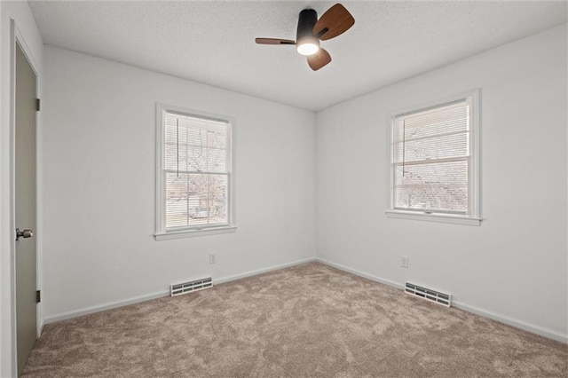 spare room with visible vents, carpet floors, and a healthy amount of sunlight