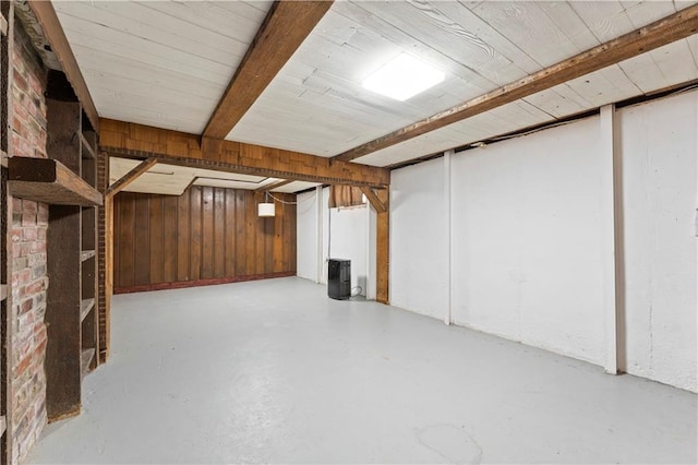 finished basement with wood walls