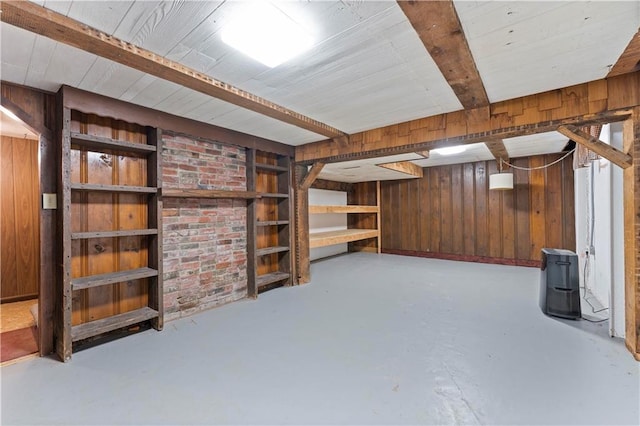 finished basement with wooden walls