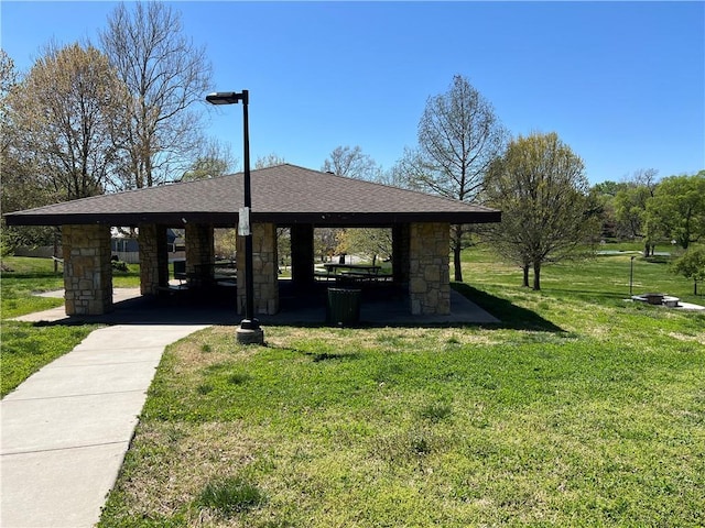 view of home's community with a gazebo and a lawn