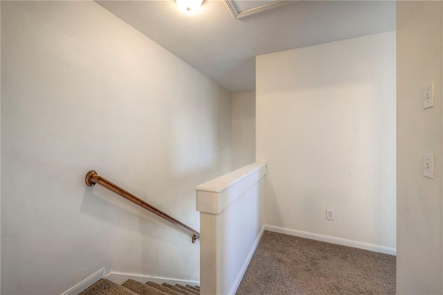 stairway with carpet and baseboards