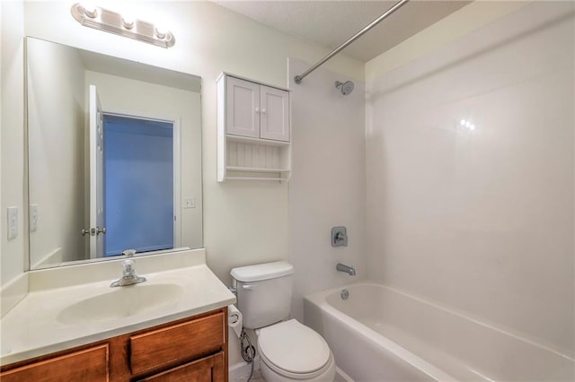 full bathroom with toilet, tub / shower combination, and vanity