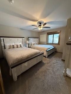 bedroom with carpet floors and a ceiling fan