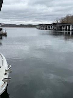 view of dock with a water view