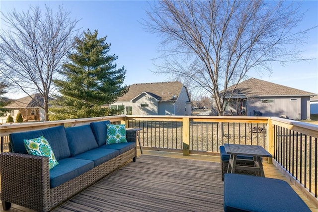 wooden deck with outdoor lounge area