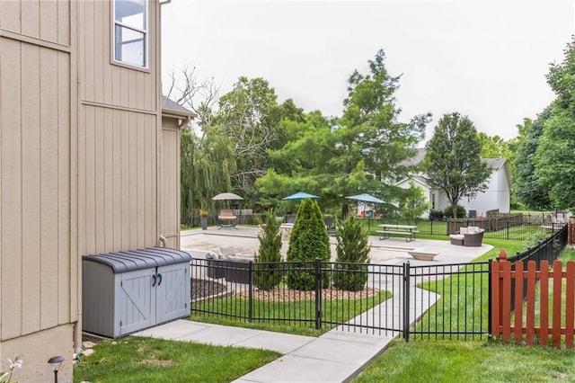 exterior space featuring fence private yard and a patio