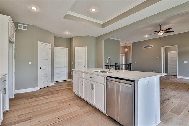 kitchen with dishwasher, a sink, visible vents, and recessed lighting