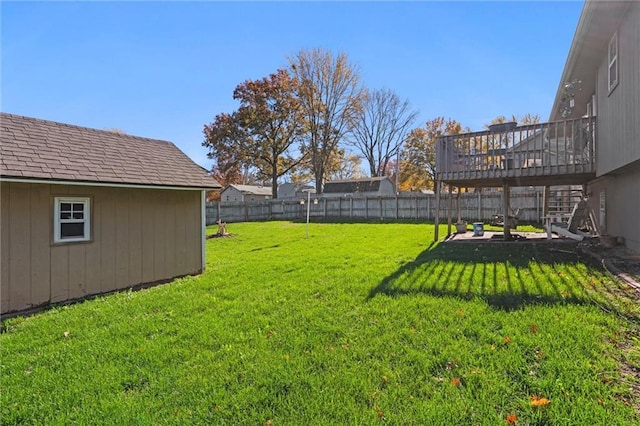 view of yard with a deck and a fenced backyard