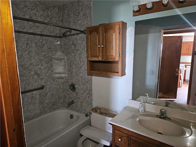 bathroom featuring vanity, toilet, and shower / bathtub combination