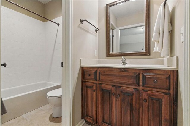 full bathroom featuring vanity,  shower combination, tile patterned floors, and toilet