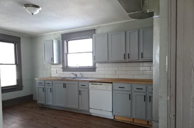 kitchen with a wealth of natural light, dishwasher, a sink, and wooden counters