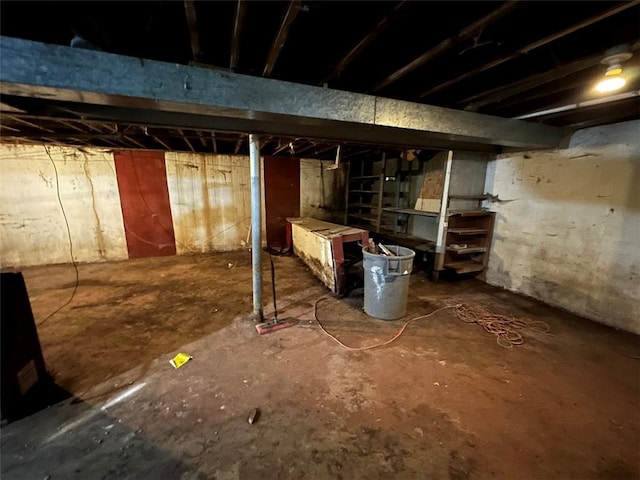 view of unfinished basement