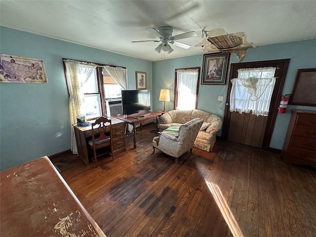 living room with ceiling fan and hardwood / wood-style flooring