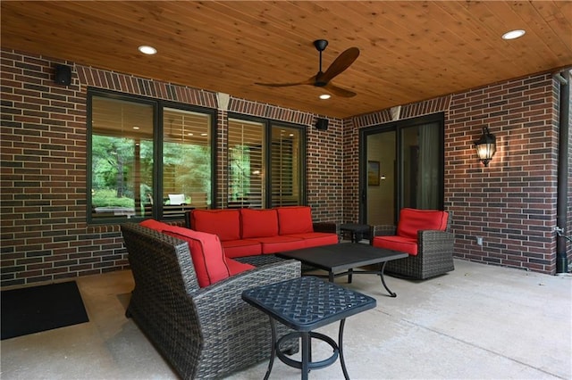 view of patio / terrace with ceiling fan and outdoor lounge area