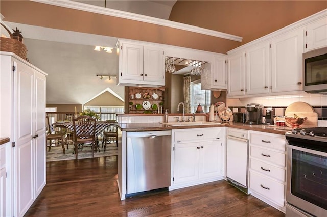 kitchen featuring white cabinetry, dark wood-type flooring, and stainless steel appliances