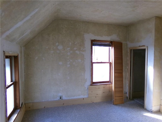 bonus room featuring carpet floors and vaulted ceiling