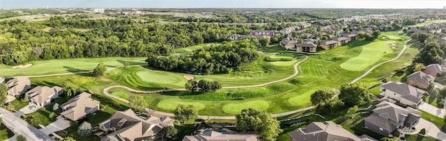 aerial view featuring a residential view and view of golf course