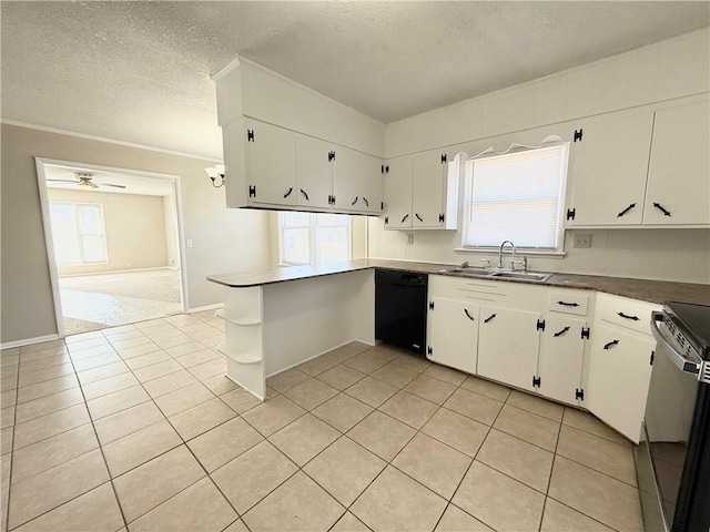 kitchen with a wealth of natural light, black dishwasher, a sink, and open shelves