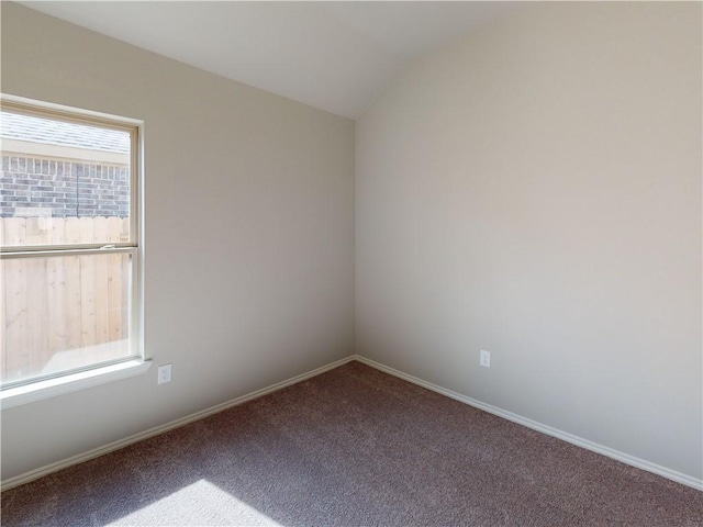 empty room featuring lofted ceiling, carpet floors, a wealth of natural light, and baseboards