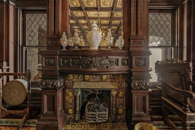 living area with a fireplace