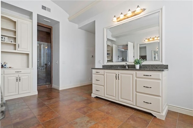 15300 Mastin St, Overland Park, KS 66221 - full bathroom with visible vents, baseboards, a stall shower, and vanity