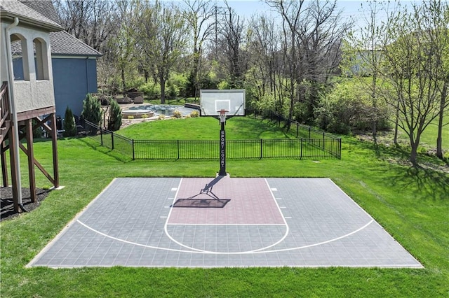 15300 Mastin St, Overland Park, KS 66221 - view of sport court with a yard, fence, and basketball hoop