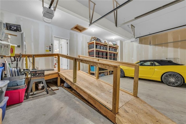 garage with a garage door opener