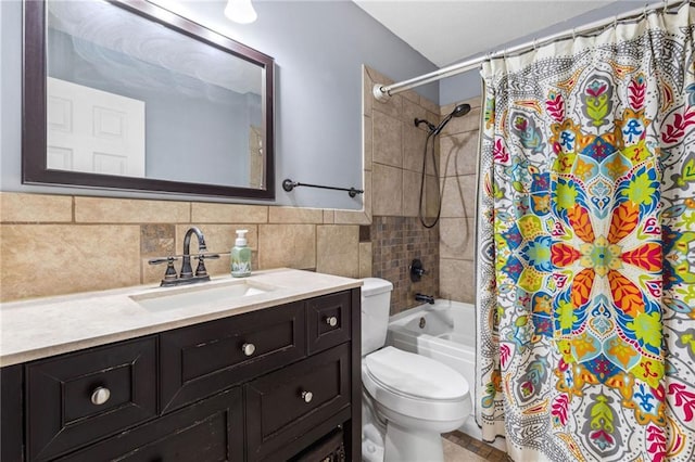 17259 174th St, Basehor, KS 66007 - bathroom with vanity, toilet, shower / bathtub combination with curtain, and tile walls