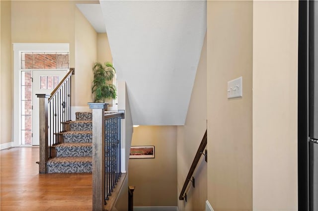 staircase with wood finished floors